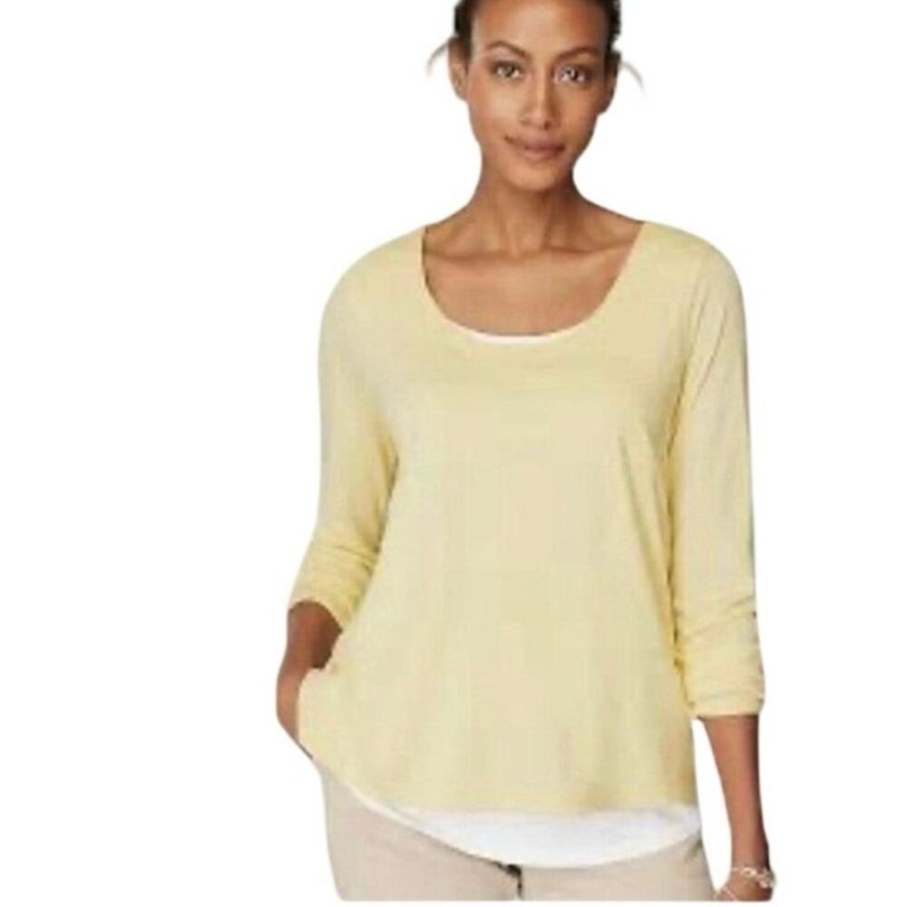 J. Jill Yellow & White Pima Perfect BalletDouble Layer Long Sleeve T-Shirt Sz XL